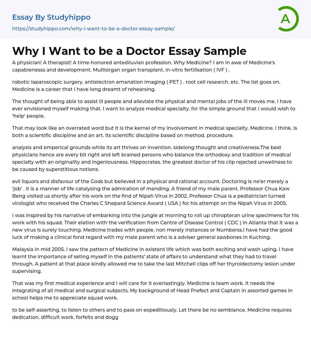 essay on the profession doctor