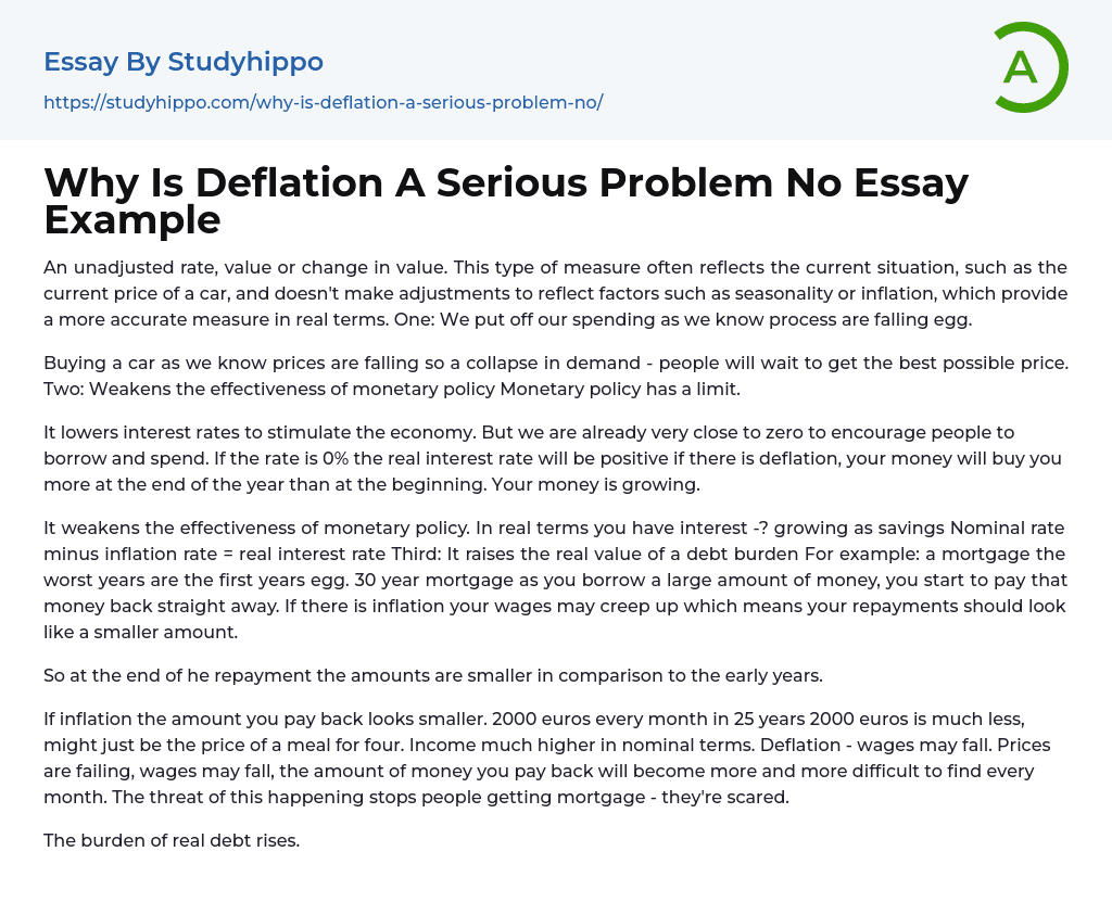Why Is Deflation A Serious Problem No Essay Example