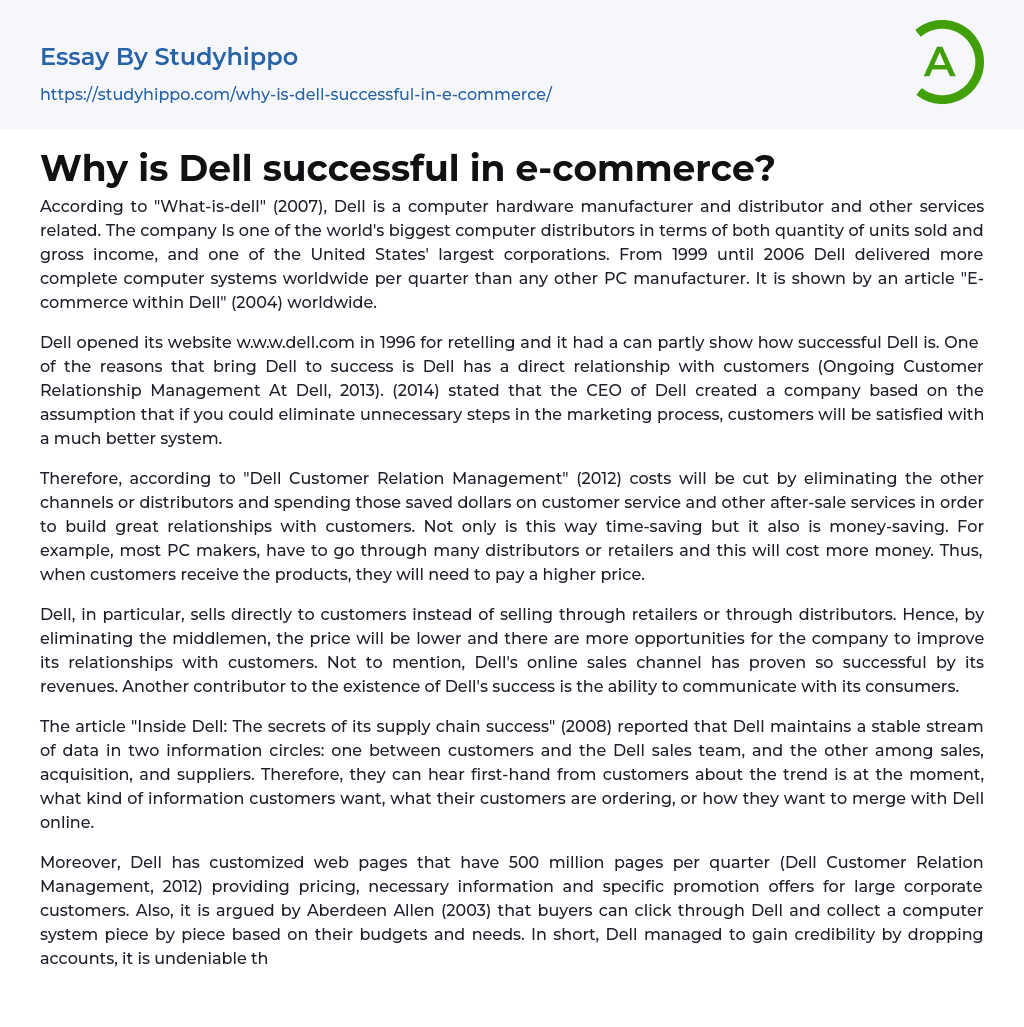 Why is Dell successful in e-commerce? Essay Example