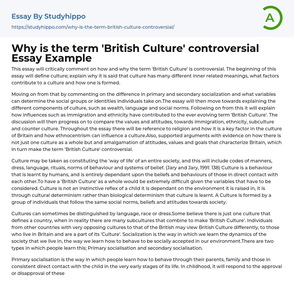 Why is the term ‘British Culture’ controversial Essay Example
