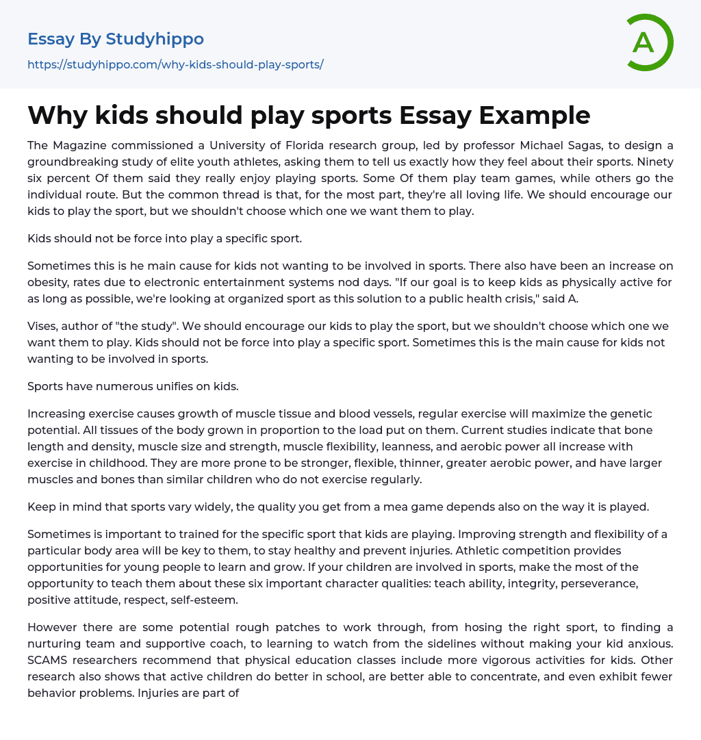 Why kids should play sports Essay Example