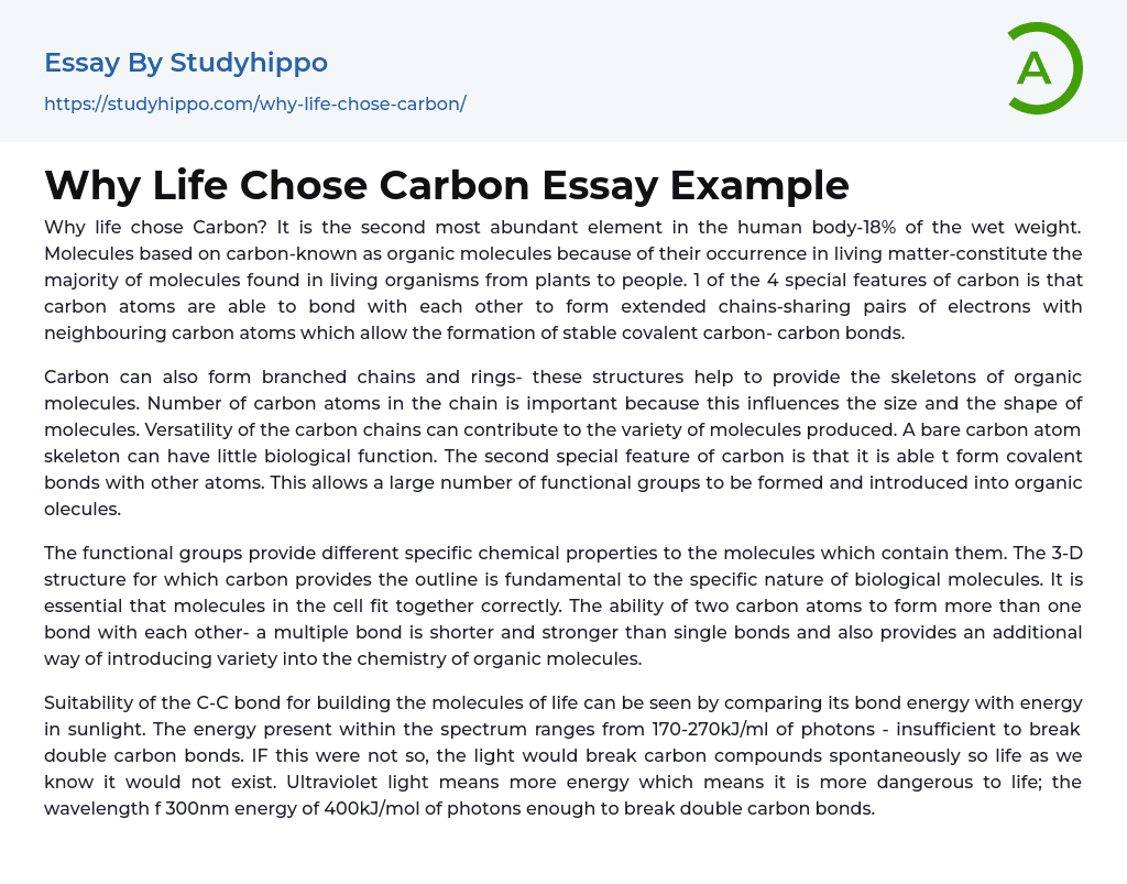 Why Life Chose Carbon Essay Example