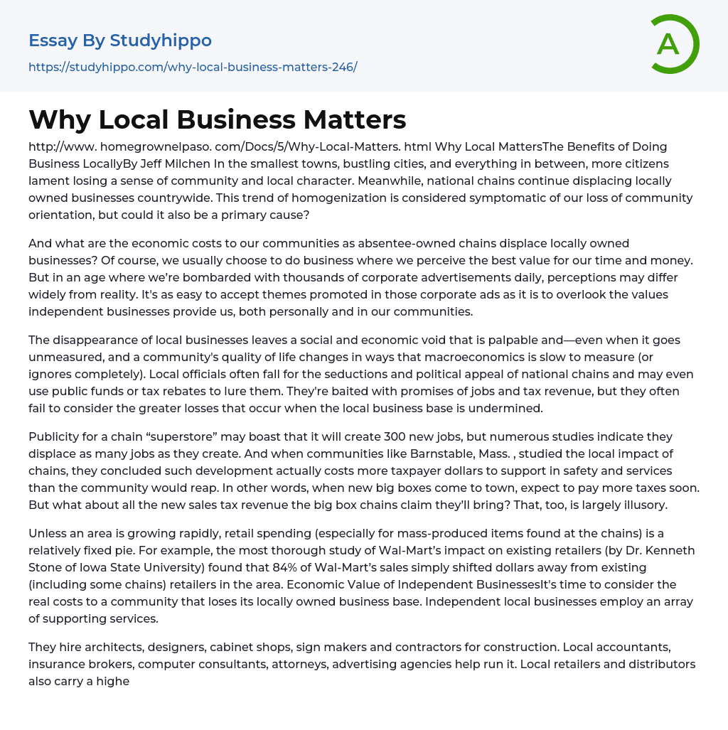 Why Local Business Matters Essay Example