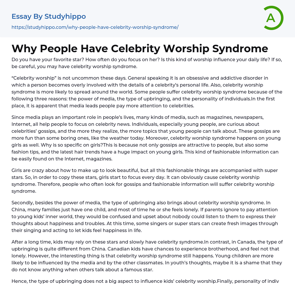Why People Have Celebrity Worship Syndrome Essay Example