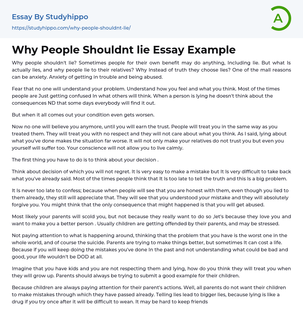 Why People Shouldnt lie Essay Example