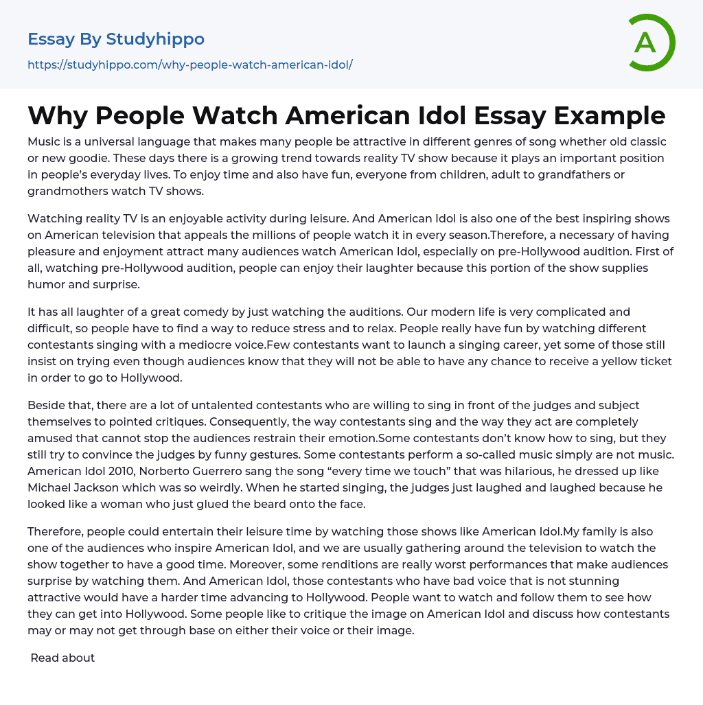 Why People Watch American Idol Essay Example