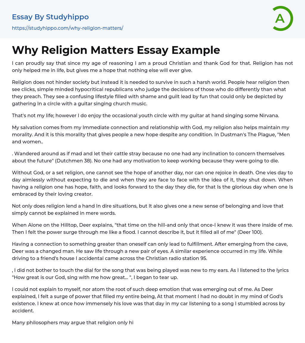 Why Religion Matters Essay Example