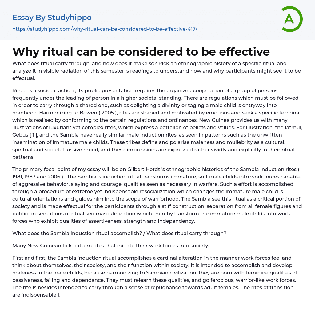 Why ritual can be considered to be effective Essay Example