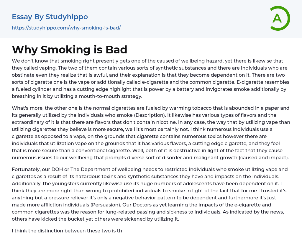 why smoking is a bad habit essay
