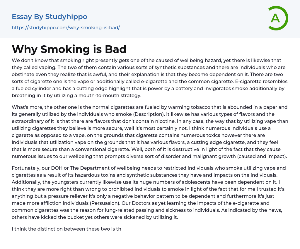 Why Smoking Is Bad Essay Example StudyHippo