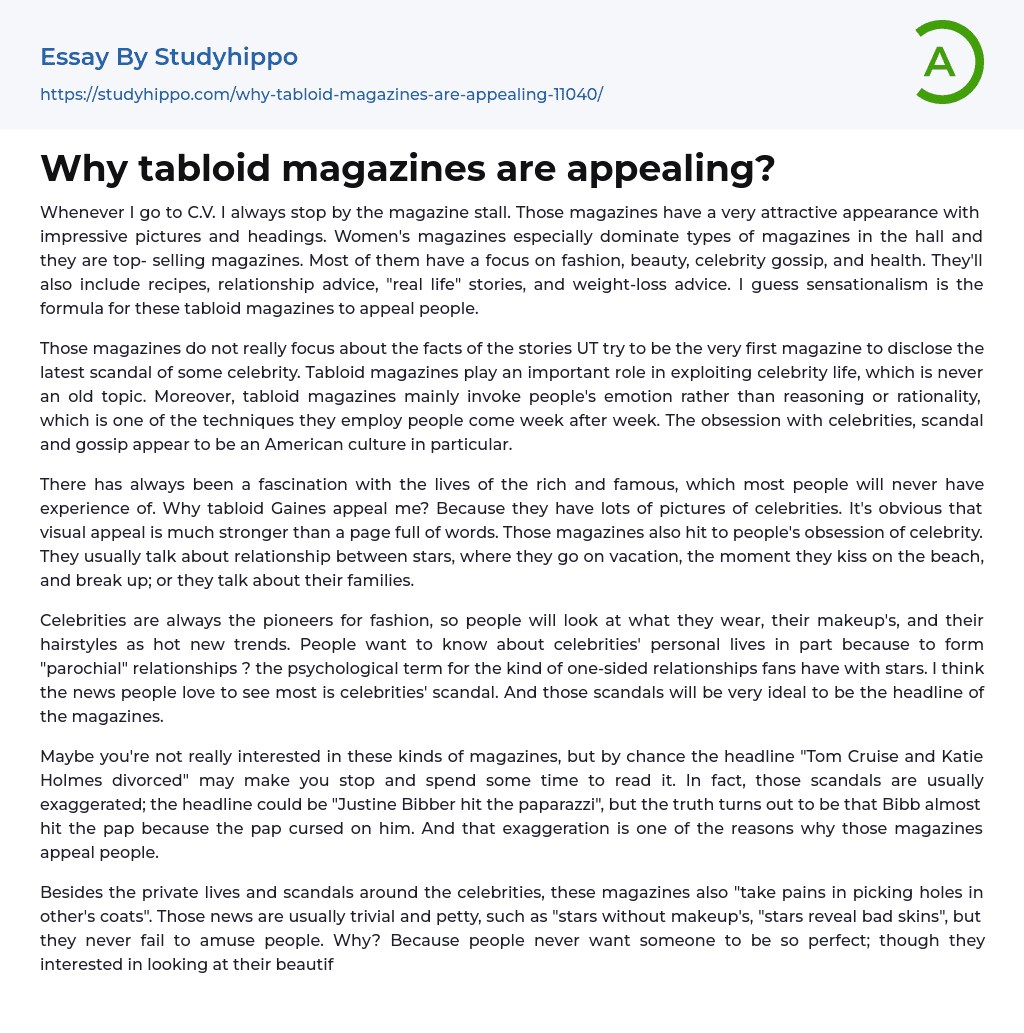 Why tabloid magazines are appealing? Essay Example