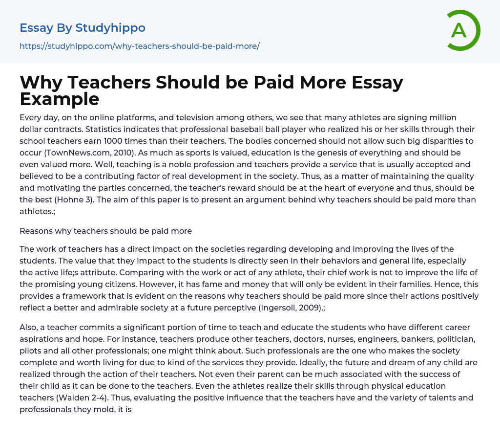  Why Teachers Should Be Paid More Essay Example StudyHippo