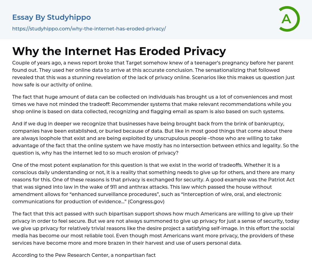 Why the Internet Has Eroded Privacy Essay Example