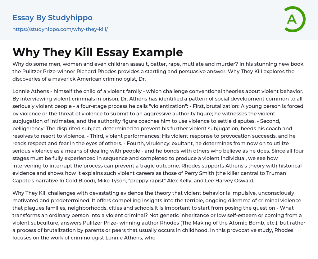 Why They Kill Essay Example