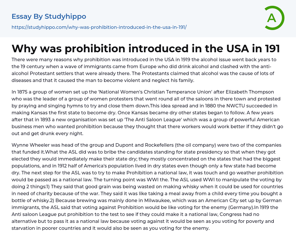 essay on prohibition