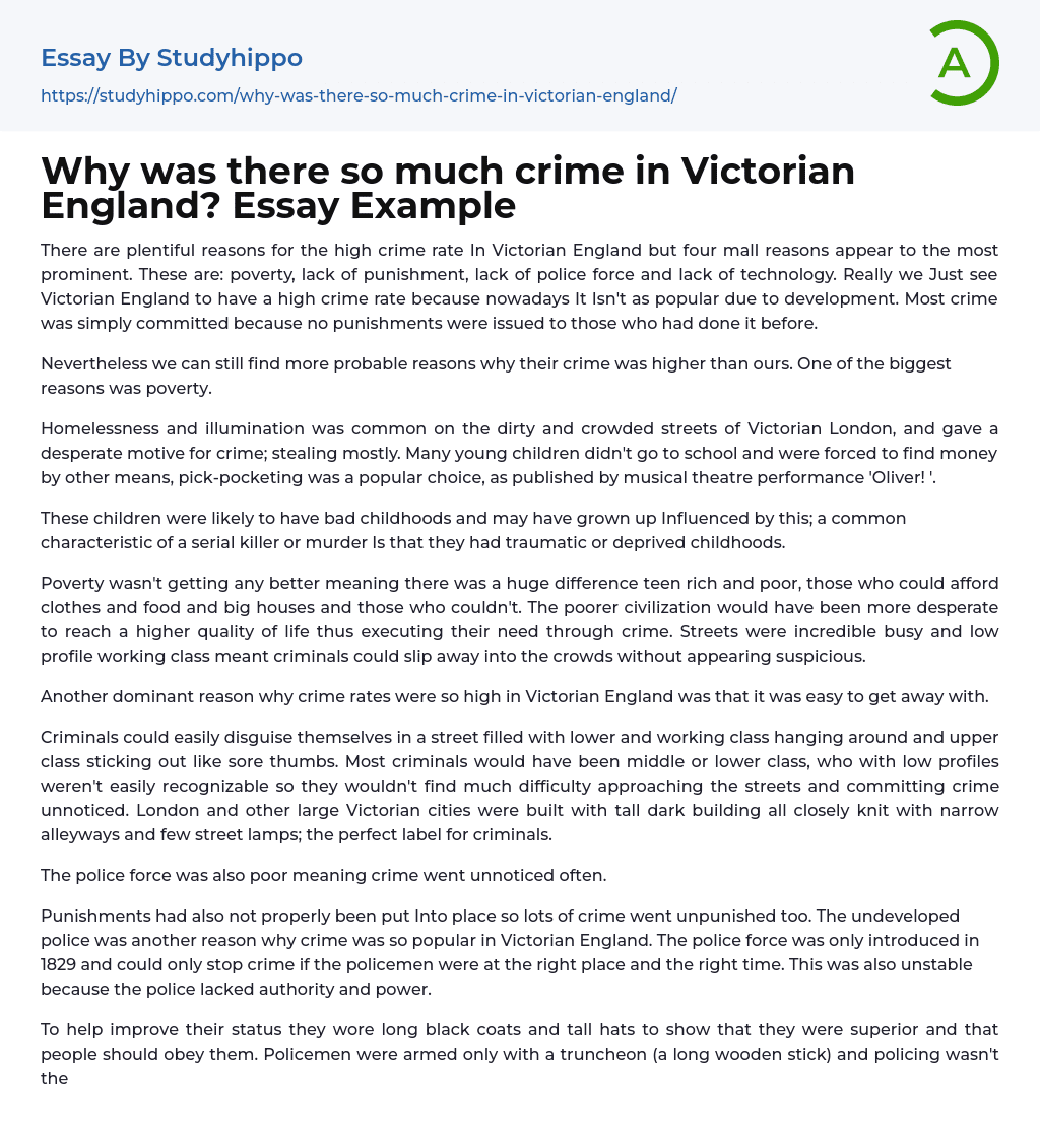 Why was there so much crime in Victorian England? Essay Example