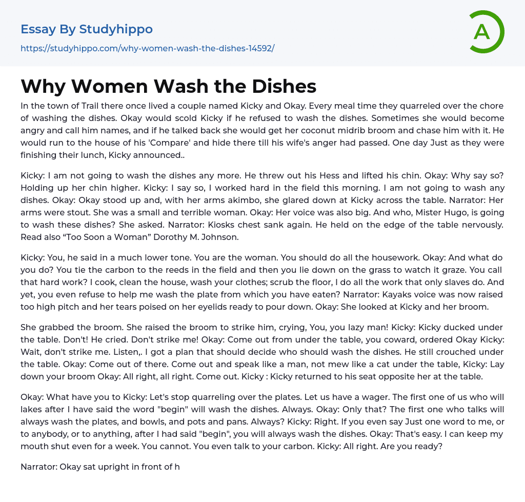 Why Women Wash the Dishes Essay Example