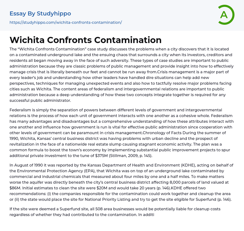 Wichita Confronts Contamination Essay Example