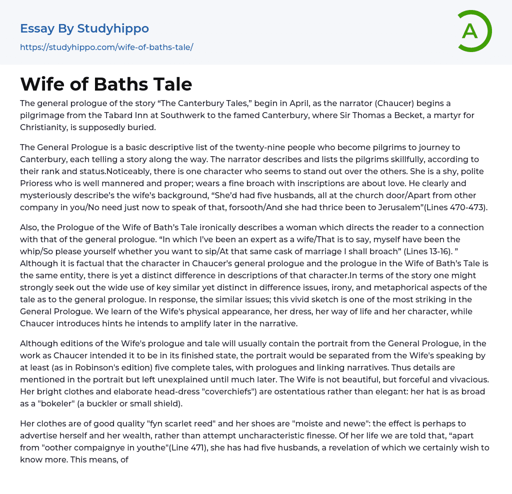 Wife of Baths Tale Essay Example