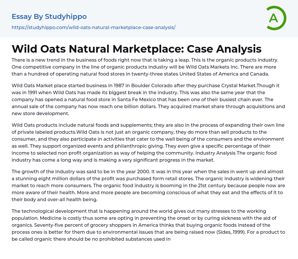 Wild Oats Natural Marketplace: Case Analysis Essay Example