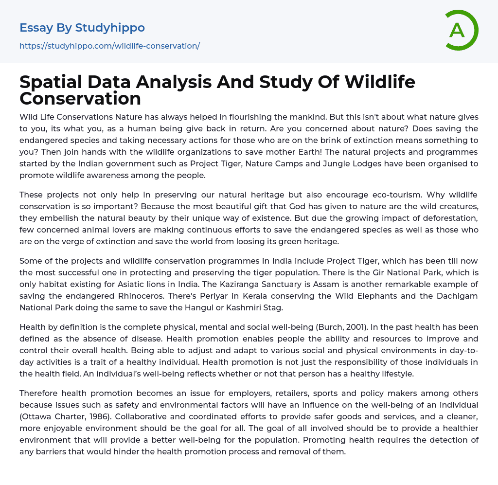 Spatial Data Analysis And Study Of Wildlife Conservation Essay Example 