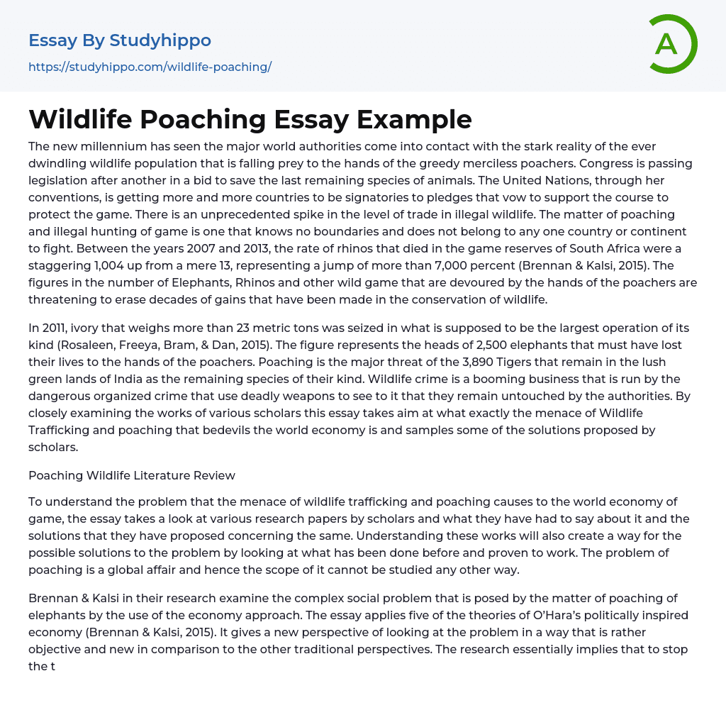 Wildlife Poaching Essay Example