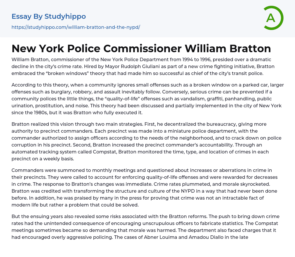 New York Police Commissioner William Bratton Essay Example
