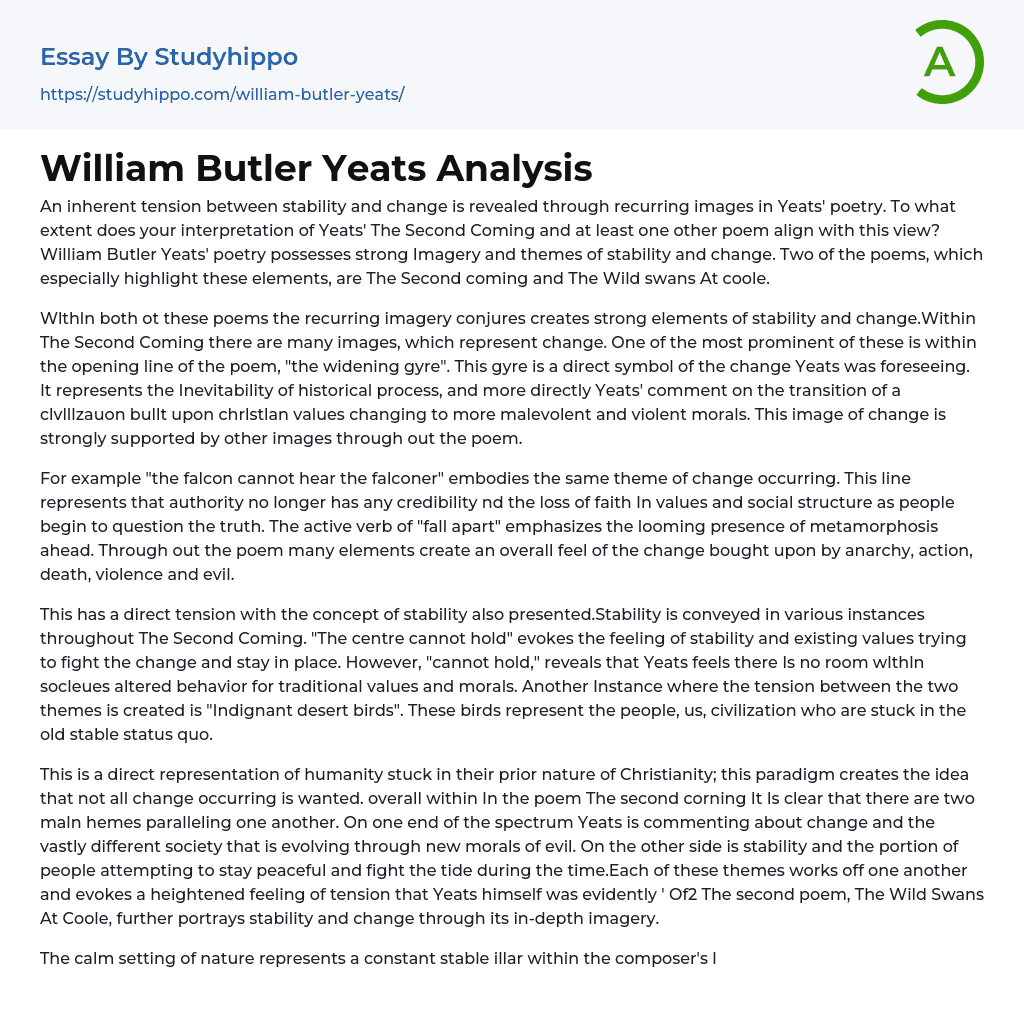 William Butler Yeats Analysis Essay Example