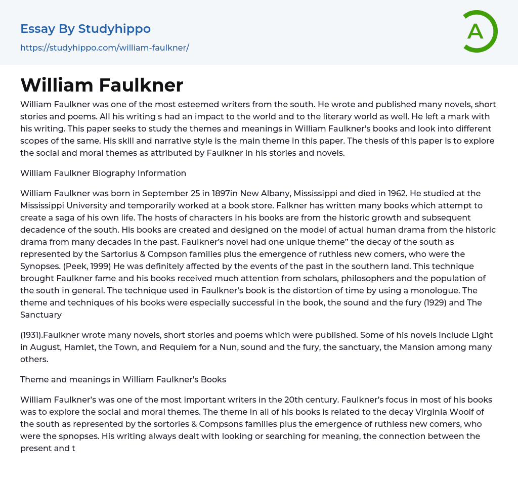 William Faulkner Essay Example