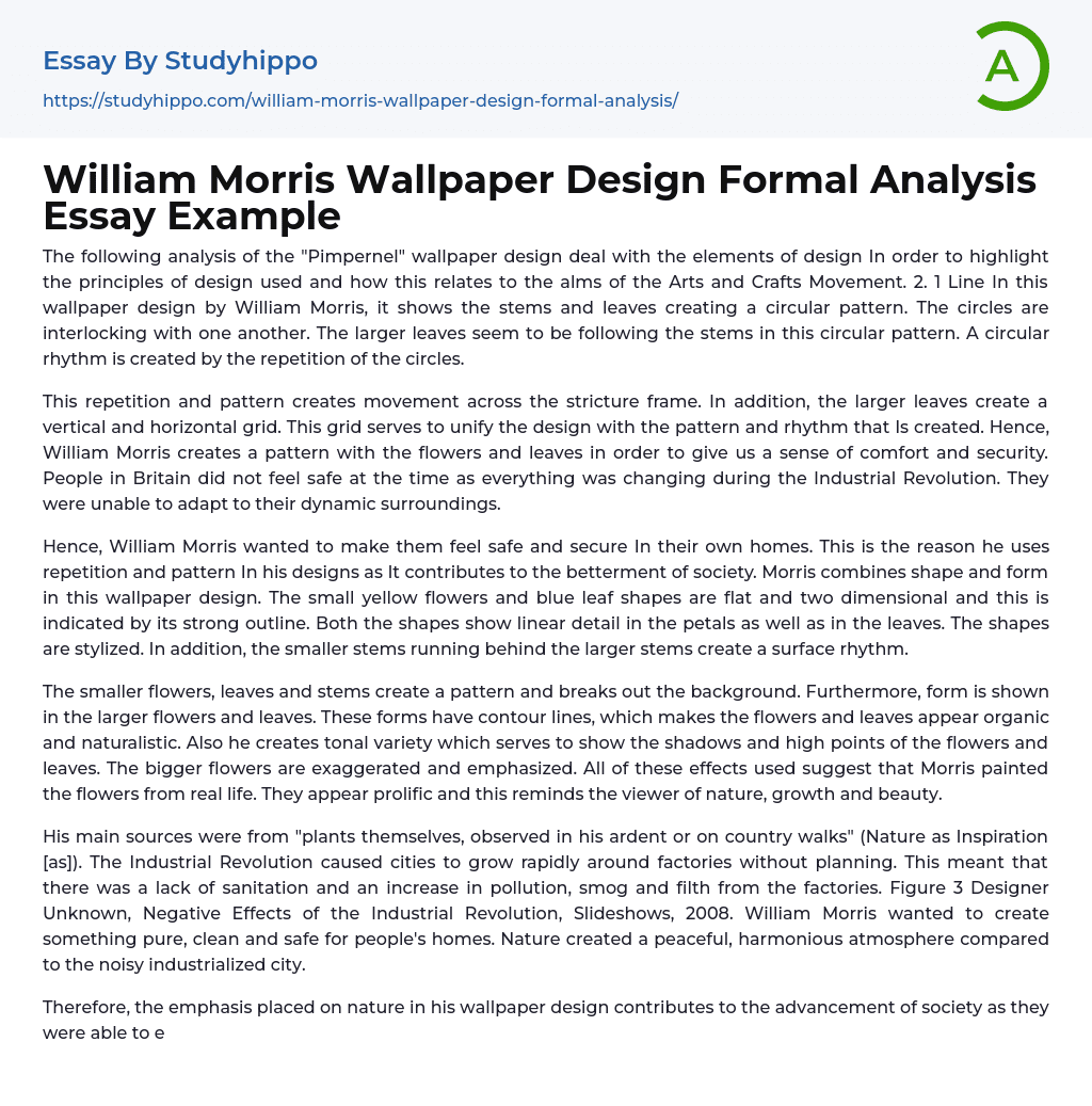 William Morris Wallpaper Design Formal Analysis Essay Example