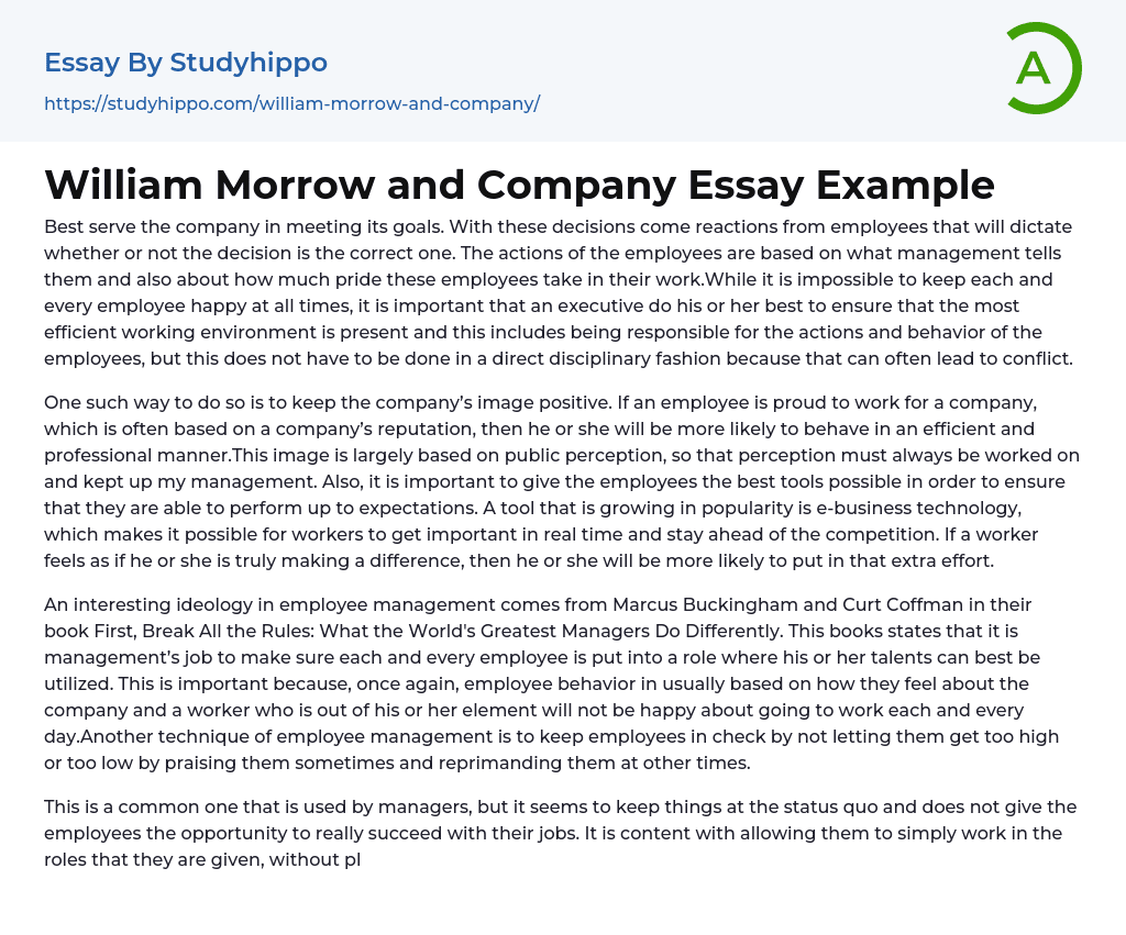 William Morrow and Company Essay Example