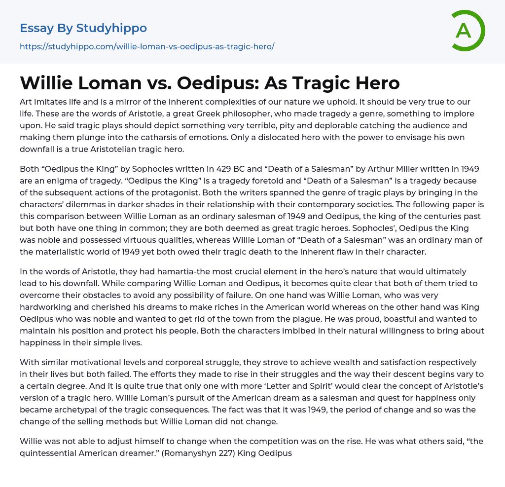 Willie Loman vs. Oedipus: As Tragic Hero Essay Example