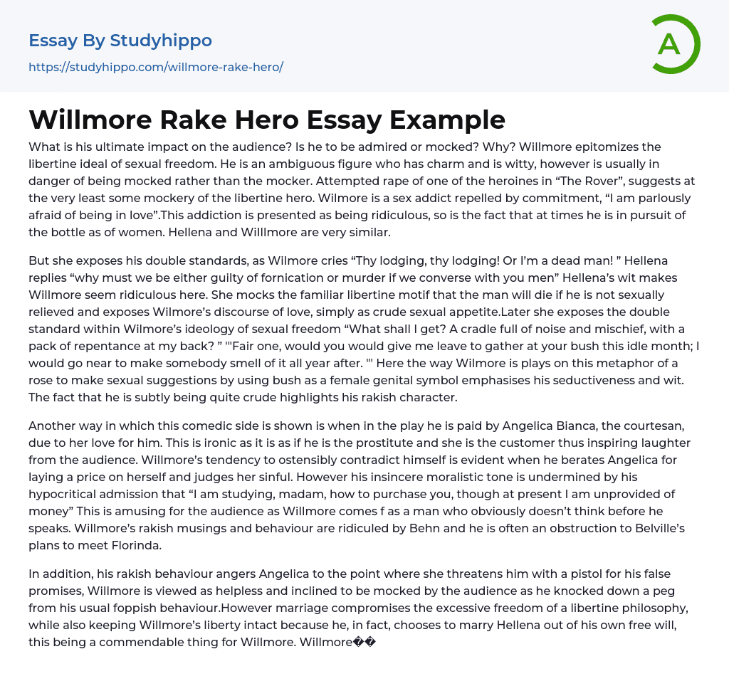 Willmore Rake Hero Essay Example