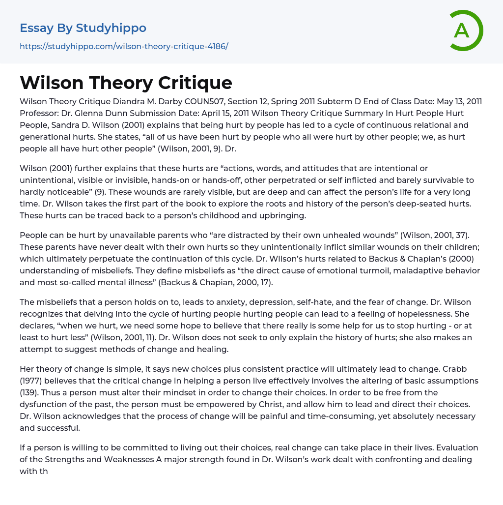 Wilson Theory Critique Essay Example