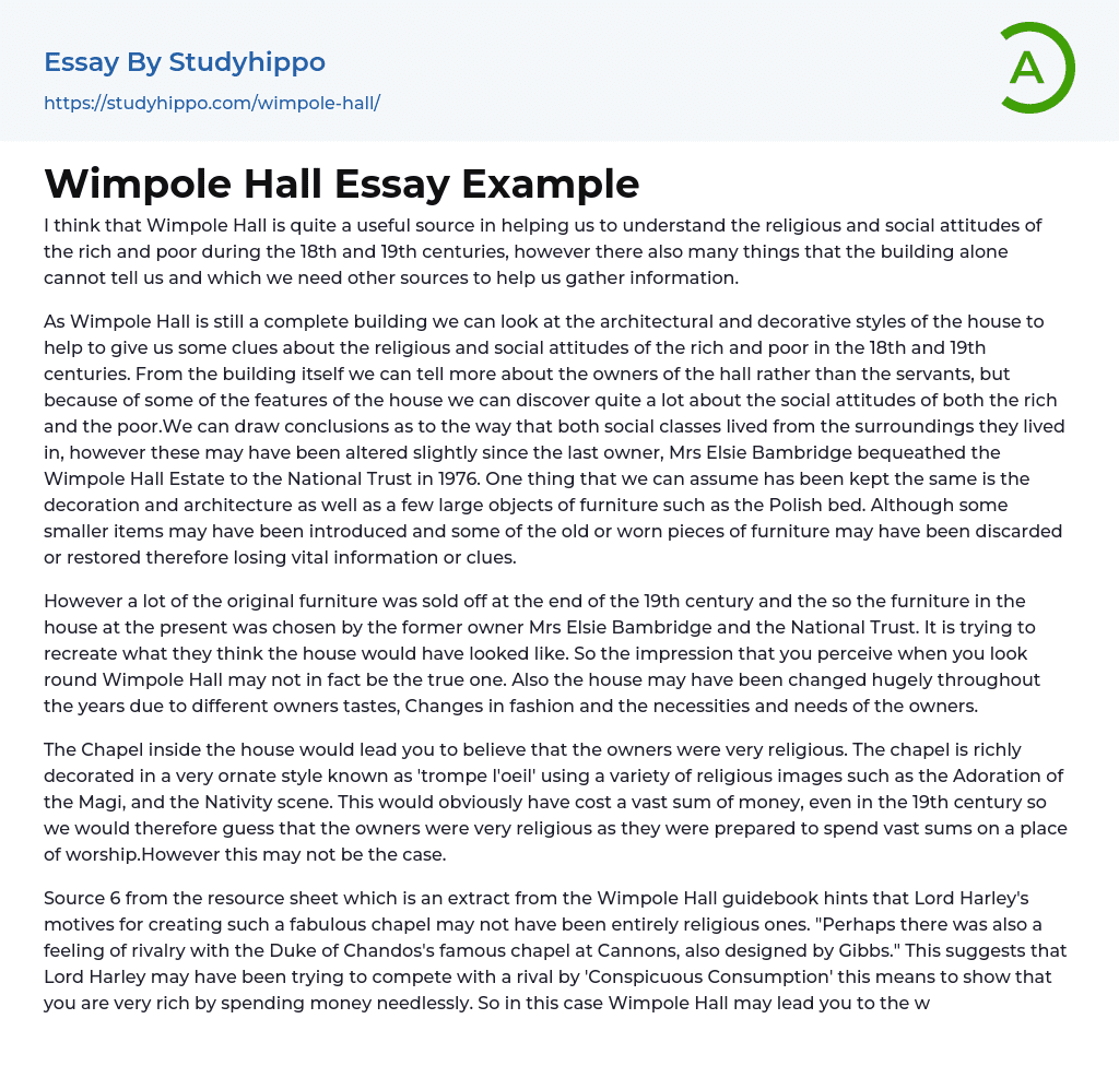 Wimpole Hall Essay Example