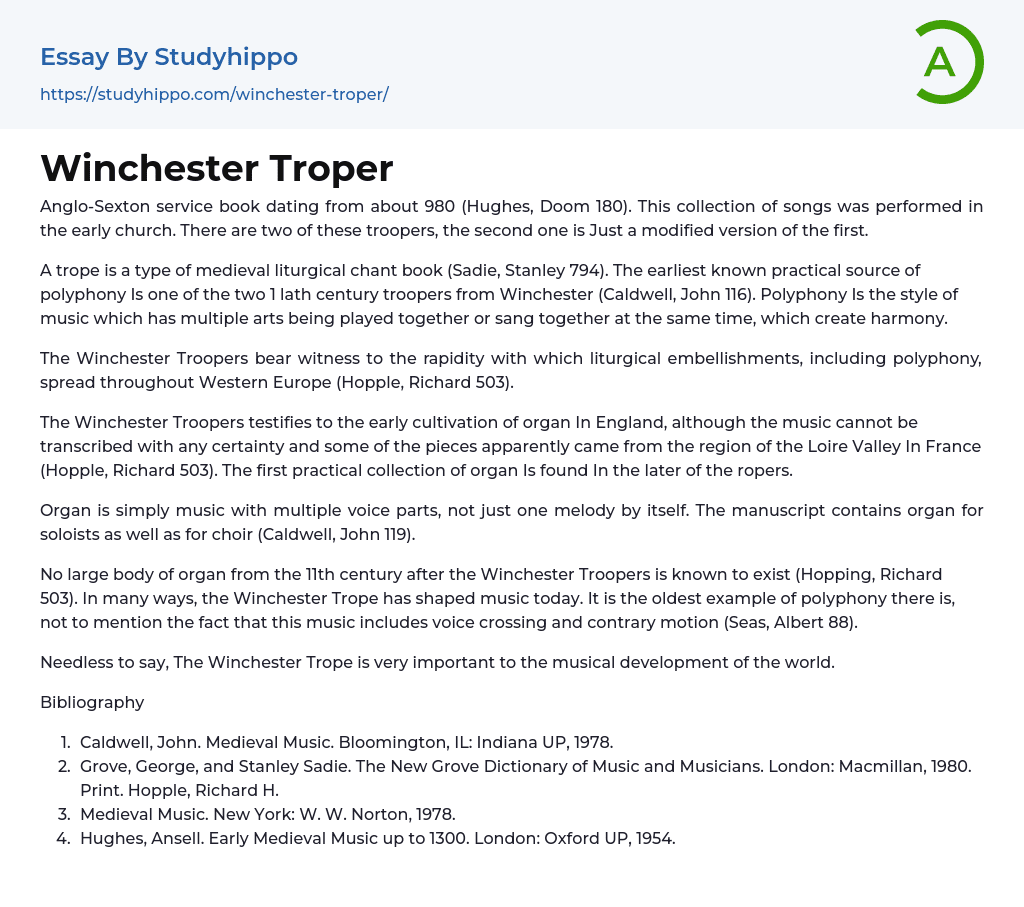 Winchester Troper Essay Example