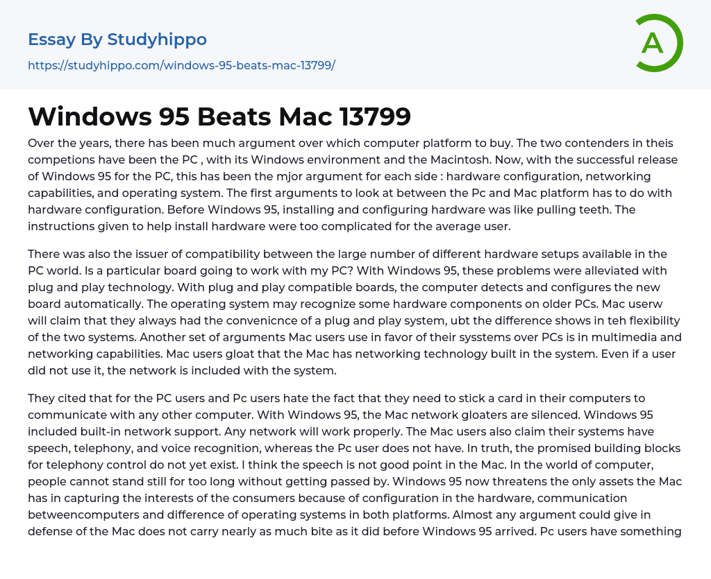 Windows 95 Beats Mac 13799 Essay Example