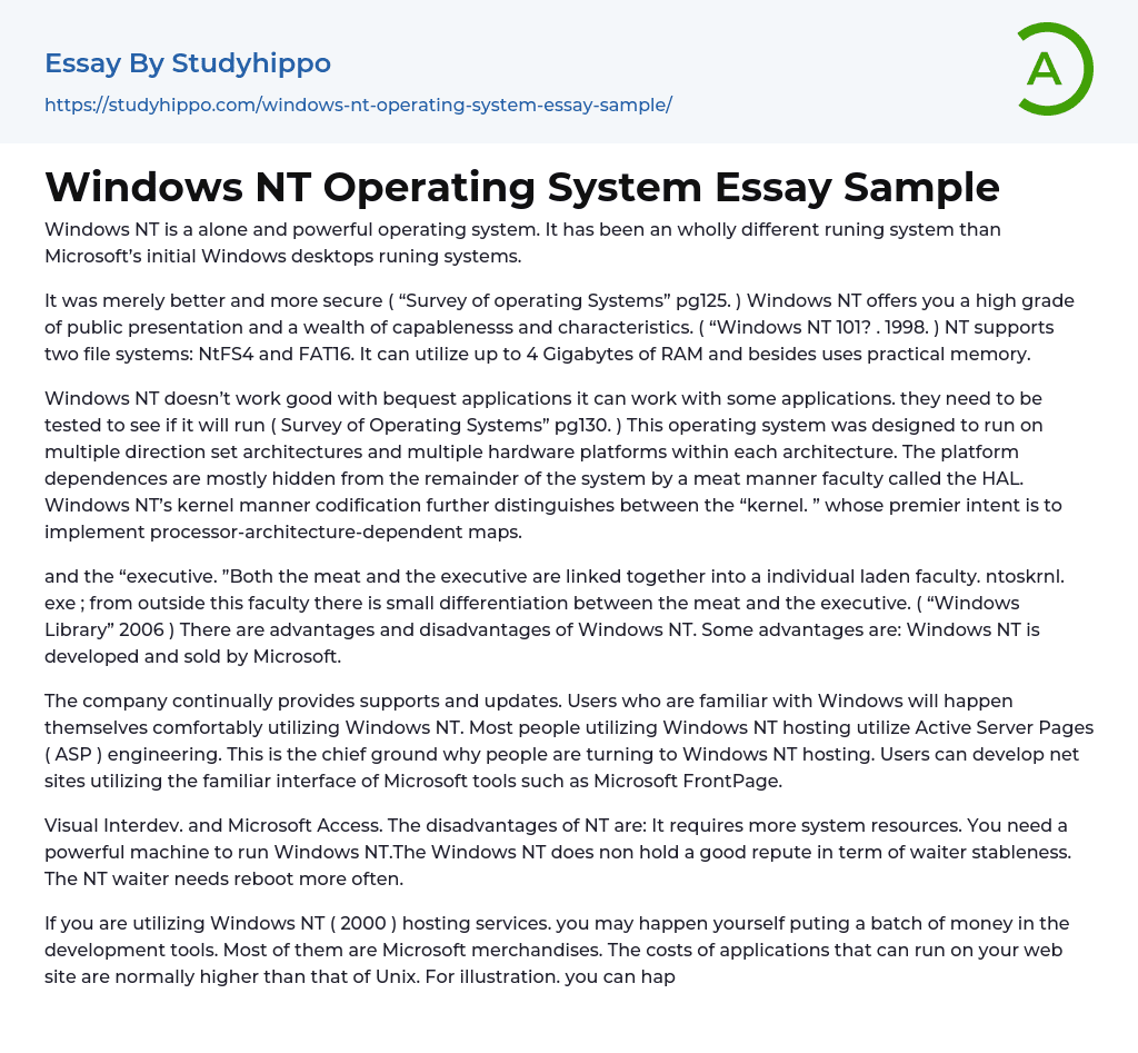 Windows NT Operating System Essay Sample