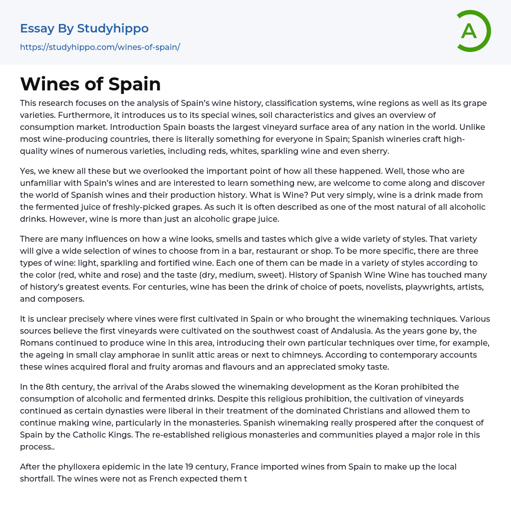 Wines of Spain Essay Example