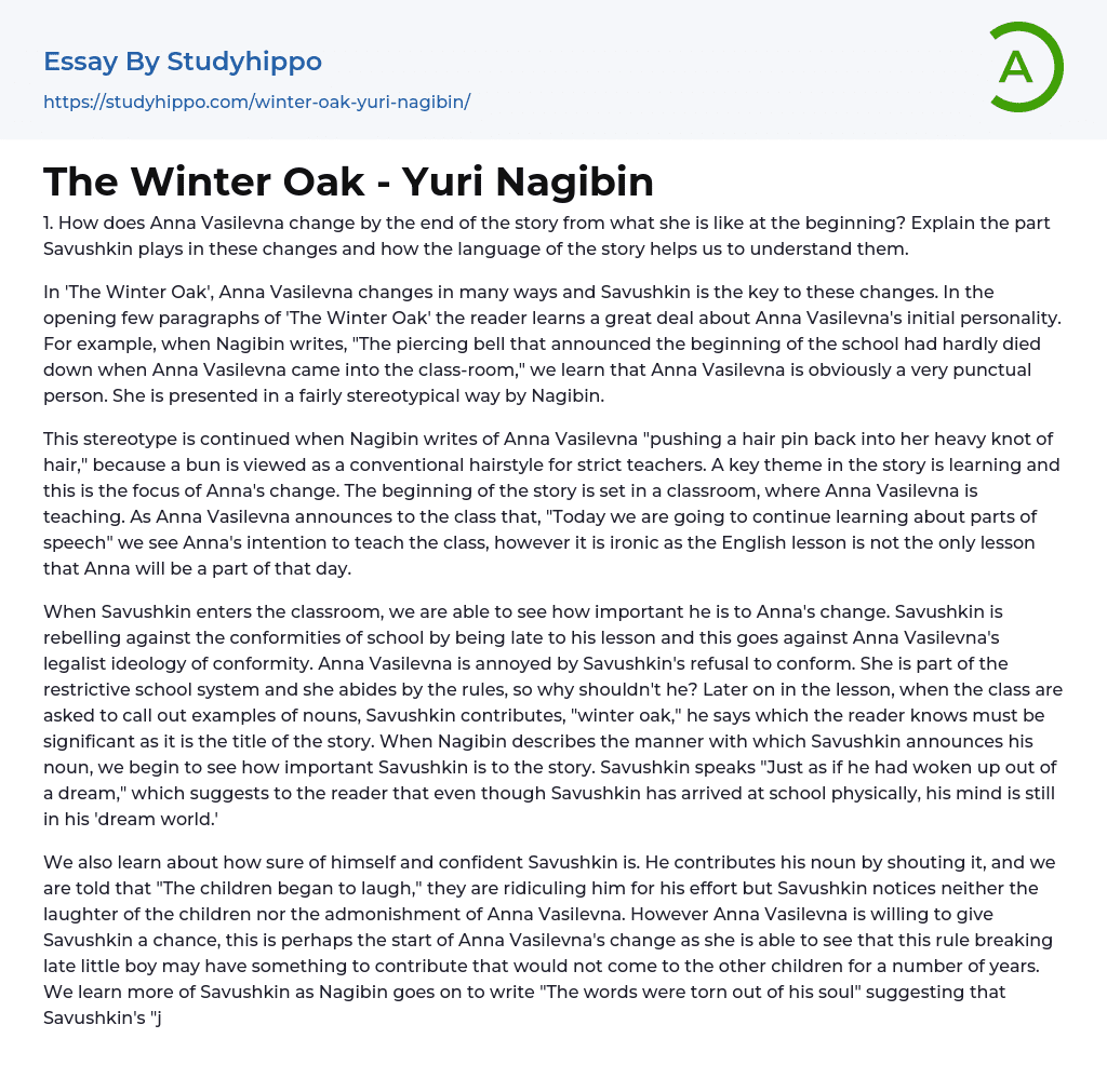The Winter Oak – Yuri Nagibin Essay Example
