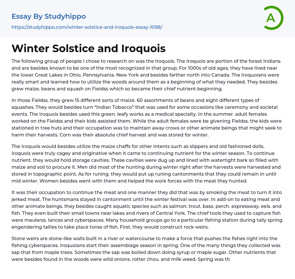 Winter Solstice and Iroquois Essay Example