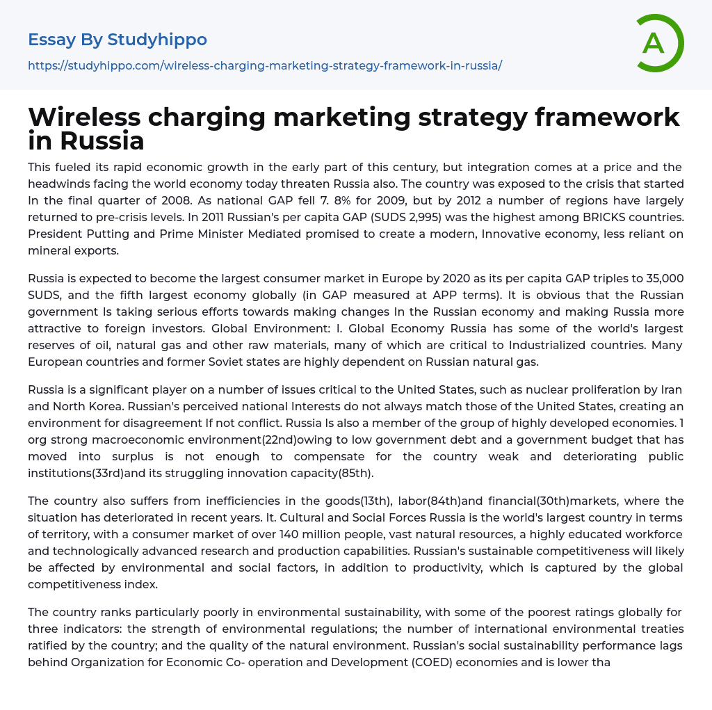Wireless charging marketing strategy framework in Russia Essay Example