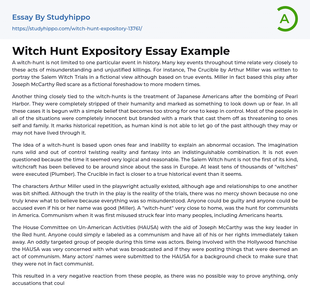 Witch Hunt Expository Essay Example