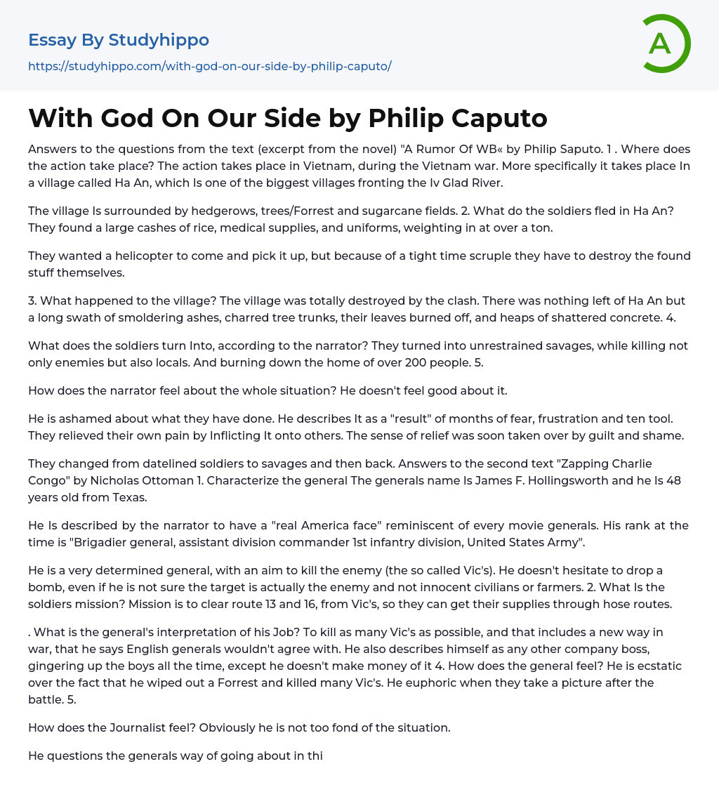With God On Our Side by Philip Caputo Essay Example