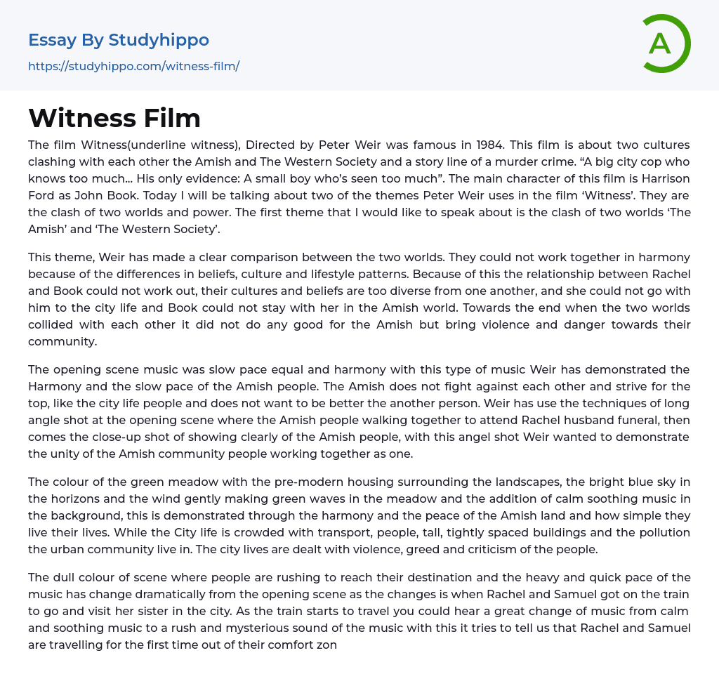 Witness Film Essay Example
