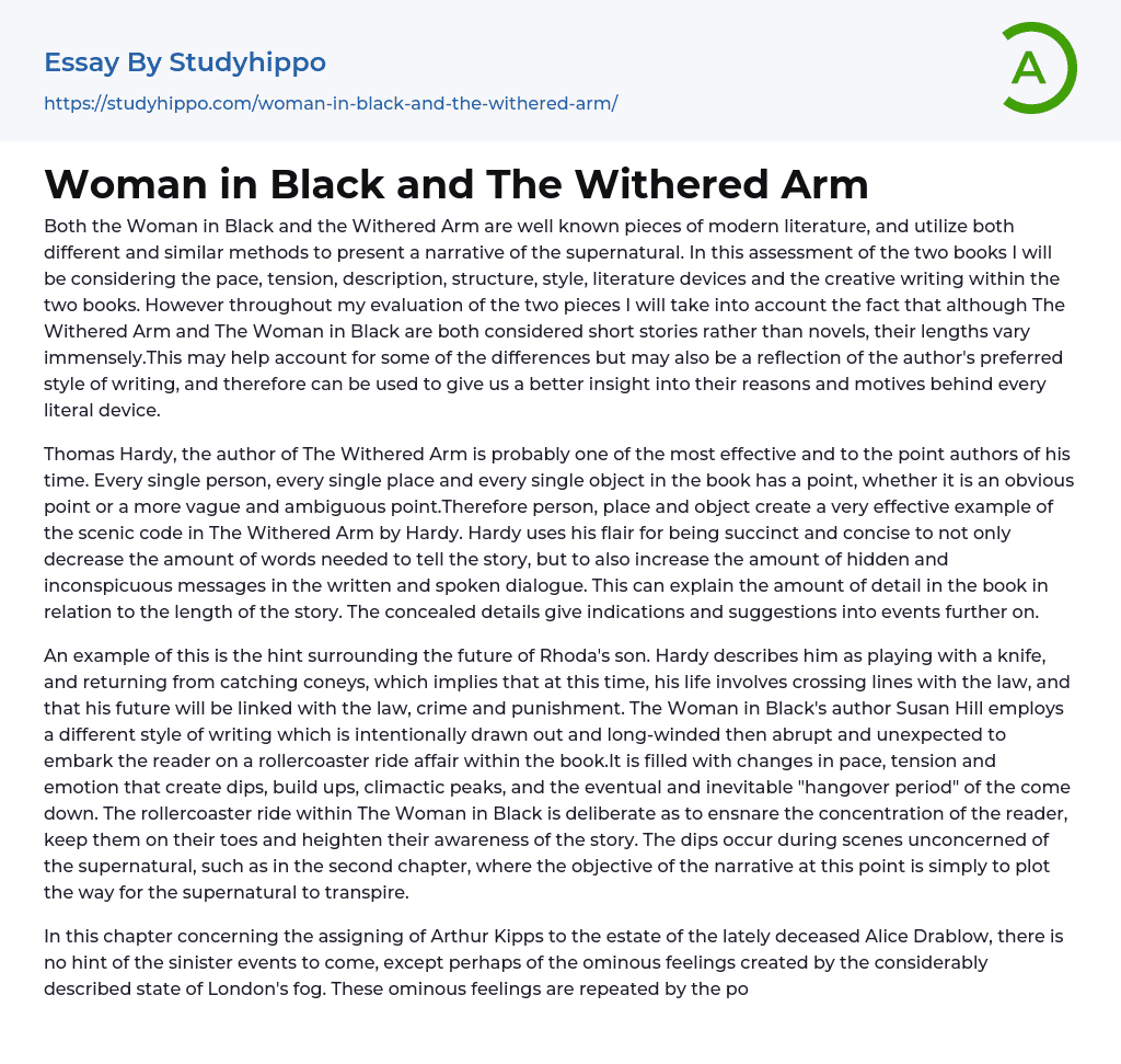 Woman in Black and The Withered Arm Essay Example