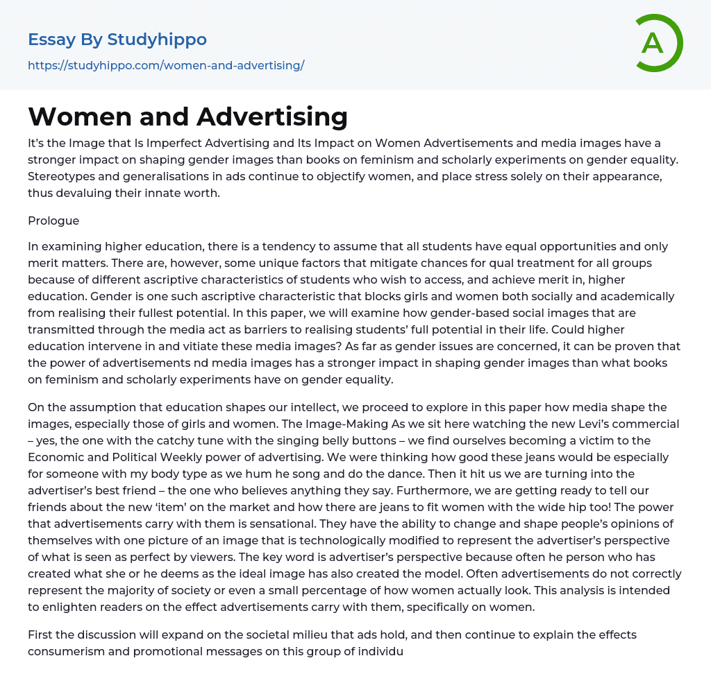 Women and Advertising Essay Example