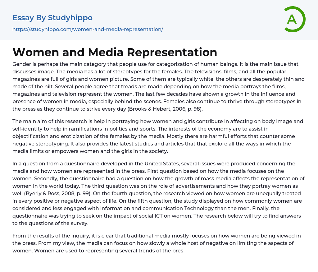 Women and Media Representation Essay Example