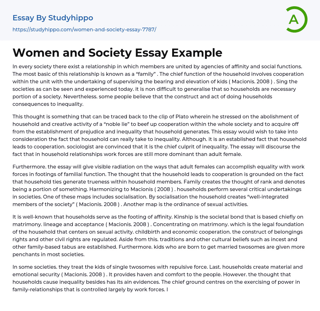Women and Society Essay Example