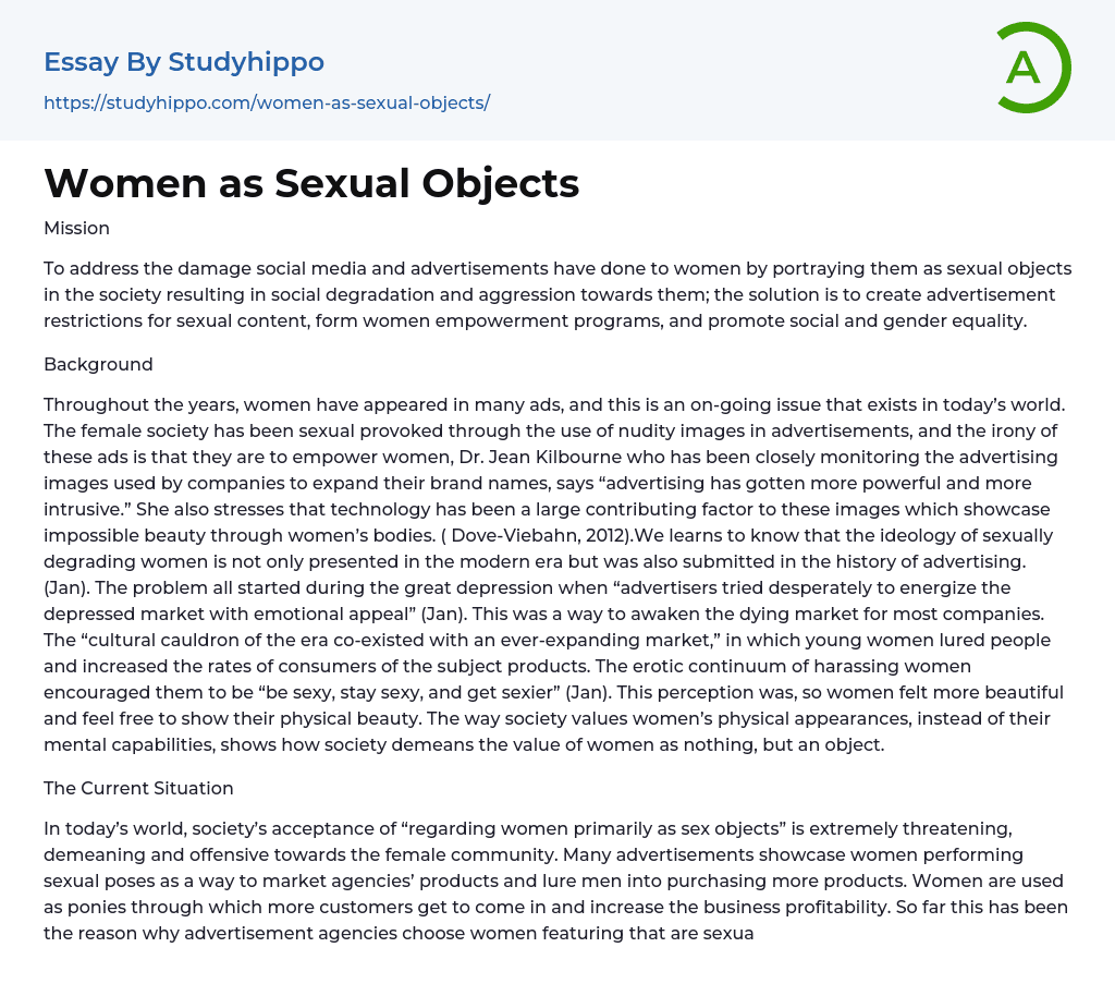 Women as Sexual Objects Essay Example